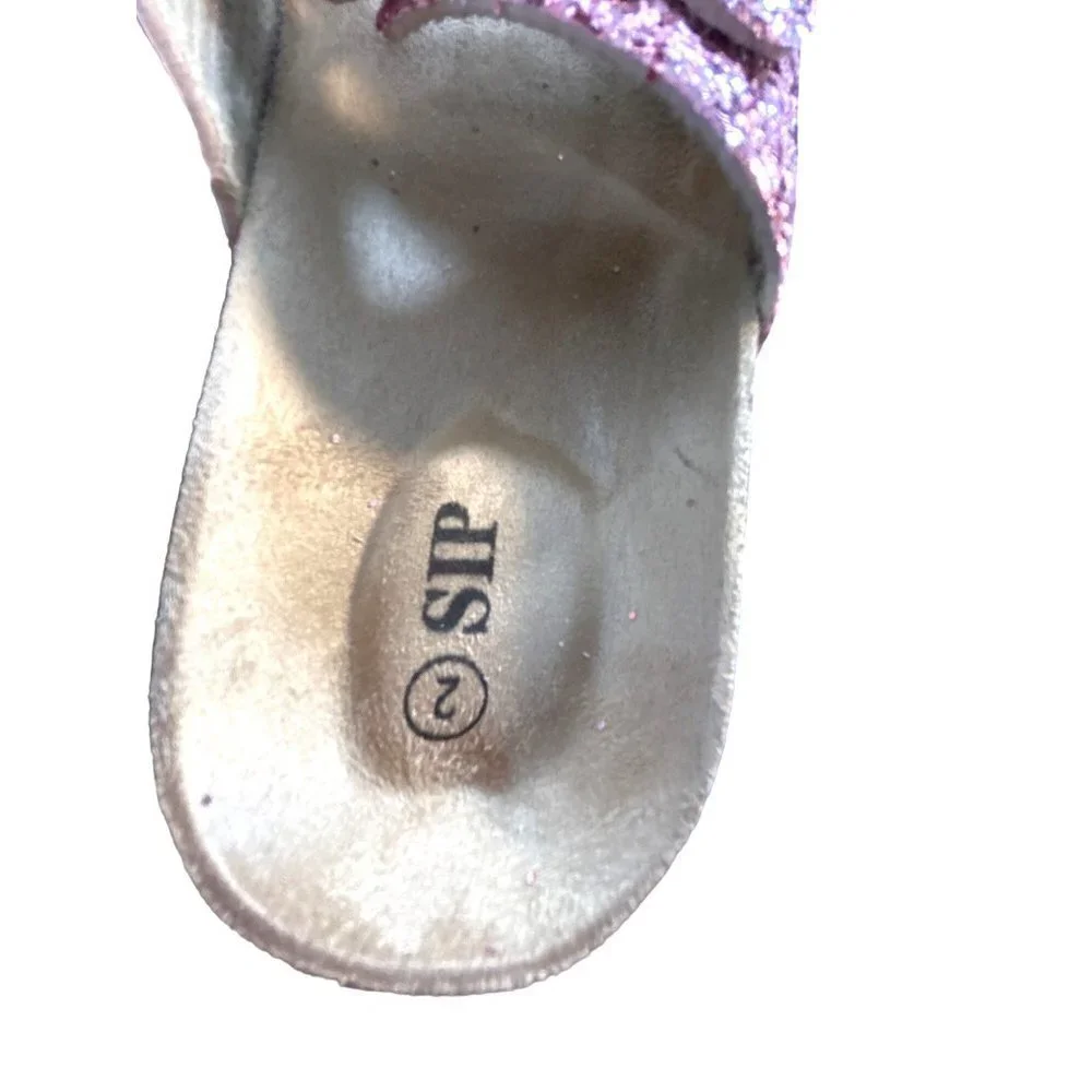 Sip Girls Slide on Sandals Pink Glitter Size 2